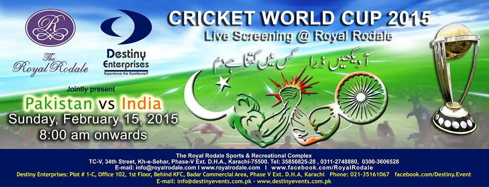 Pakistan Vs. India World Cup Clash - Live Screening @ Royal Rodale